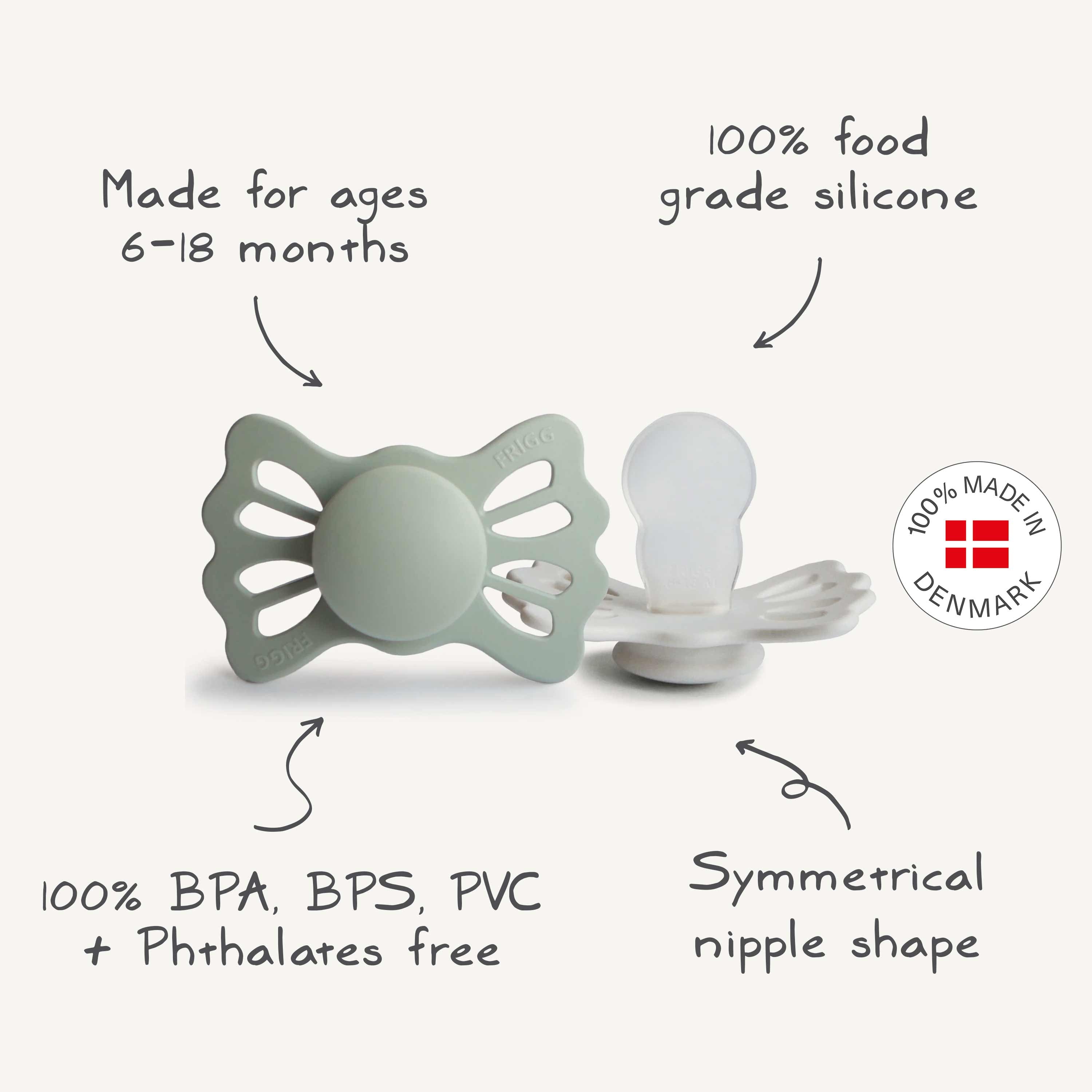 Image of FRIGG Lucky Symmetrical Silicone Pacifier 2-Pack (6-18 Months)